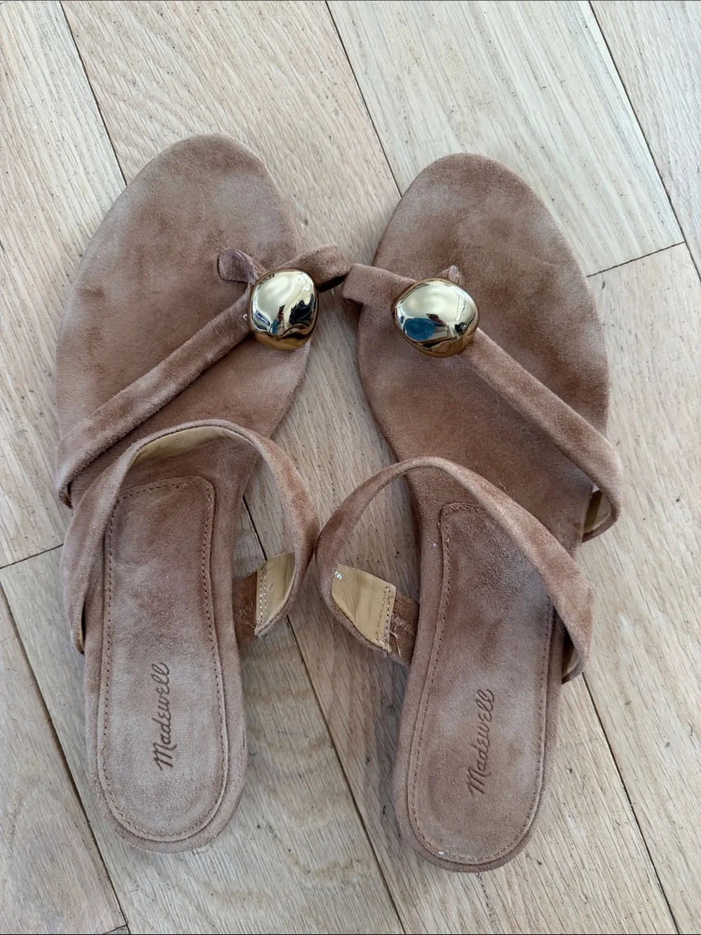 Madewell Women's The Mila Organic Hardware Thong Slide Sandals in Leather size 9